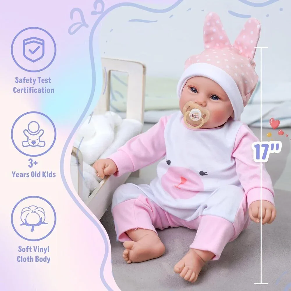 🆕20Inch Realistic Soft Vinyl With Weighted Cloth Body Emily Girl Reborn Baby